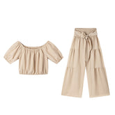 High-waisted Solid-color Flared Pants With Tie Detailing