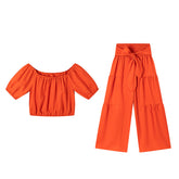 High-waisted Solid-color Flared Pants With Tie Detailing