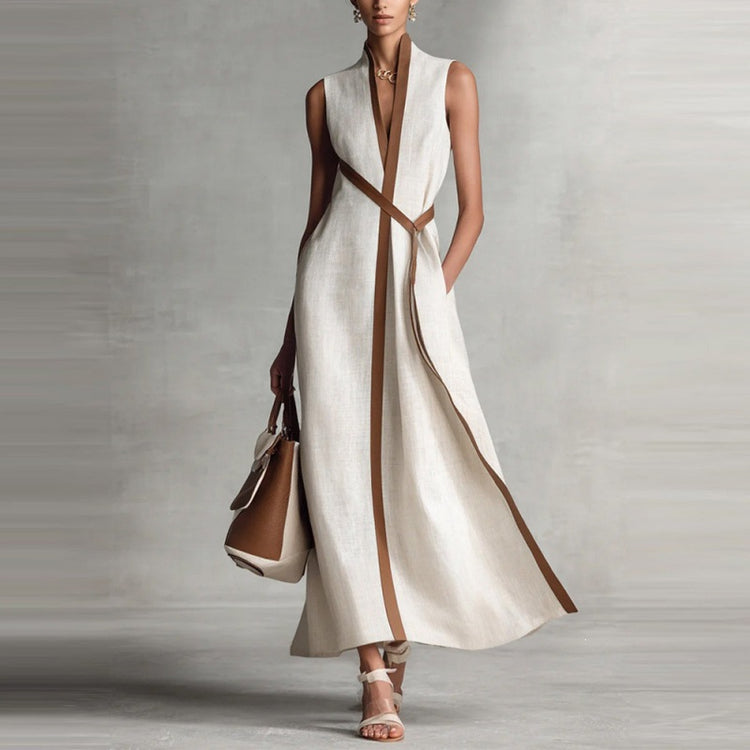 Color-blocked Sleeveless Casual Dress For Women