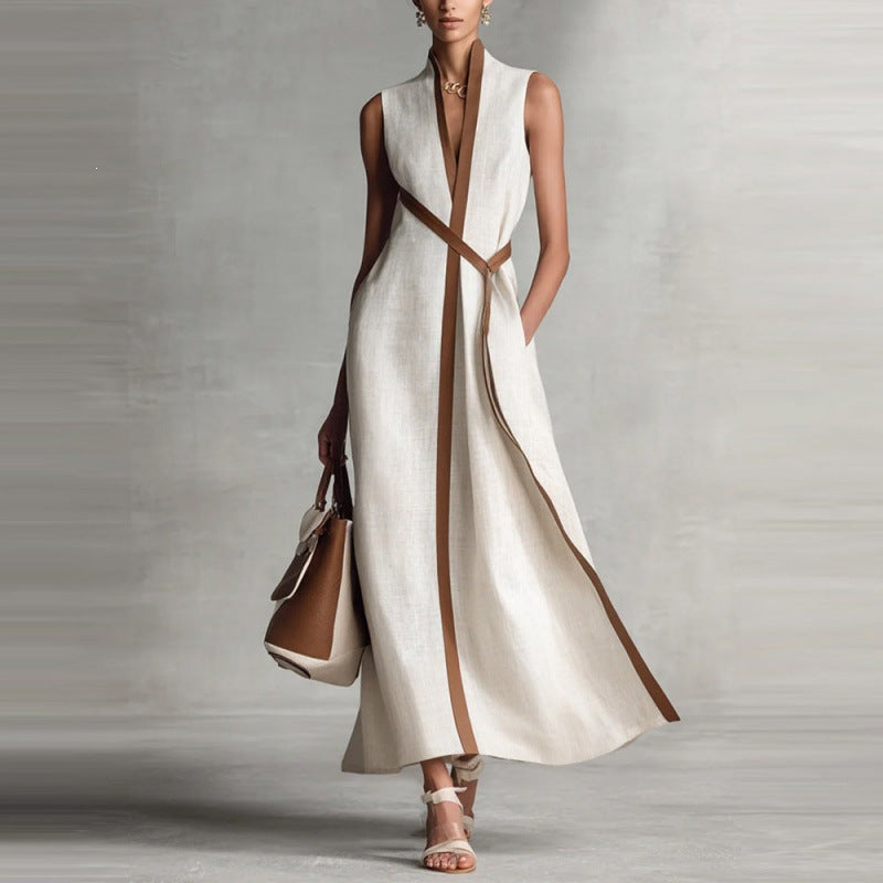 Color-blocked Sleeveless Casual Dress For Women