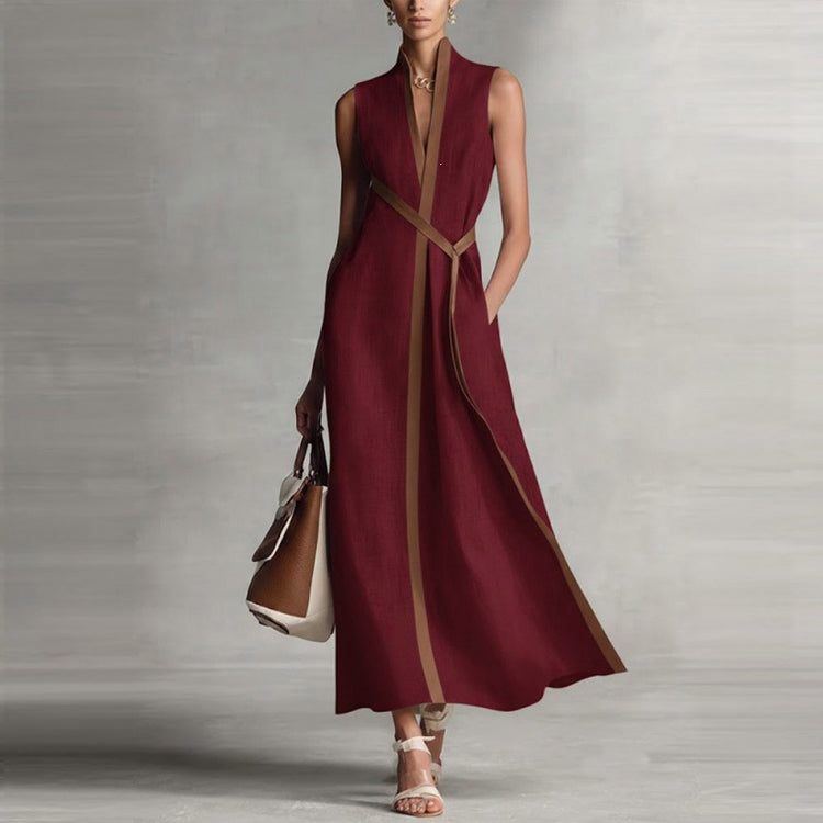 Color-blocked Sleeveless Casual Dress For Women