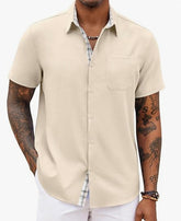 Loose-fitting Solid-color Linen Shirt For Men Stylish 