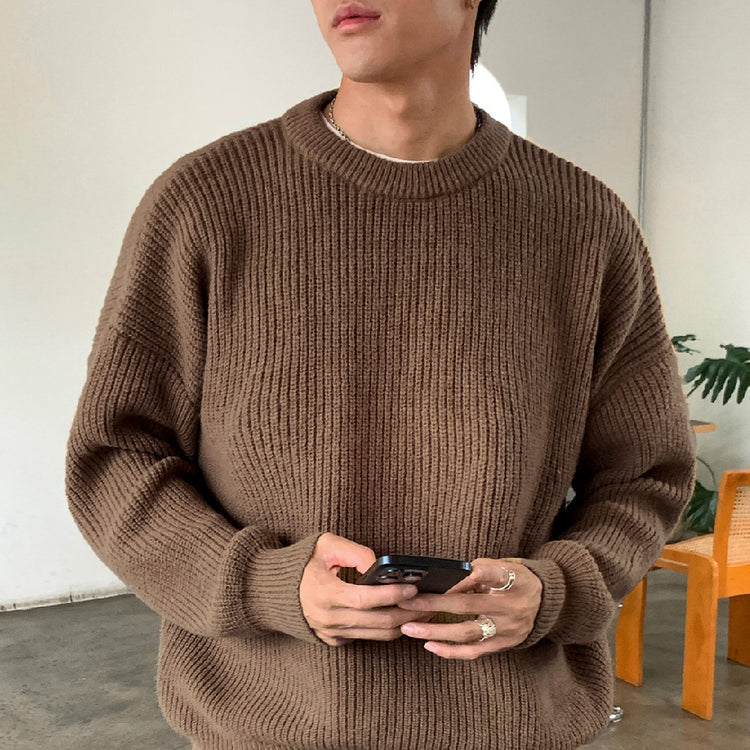 Thickened Chunky-Knit Crew-Neck Sweater Stylish For Men