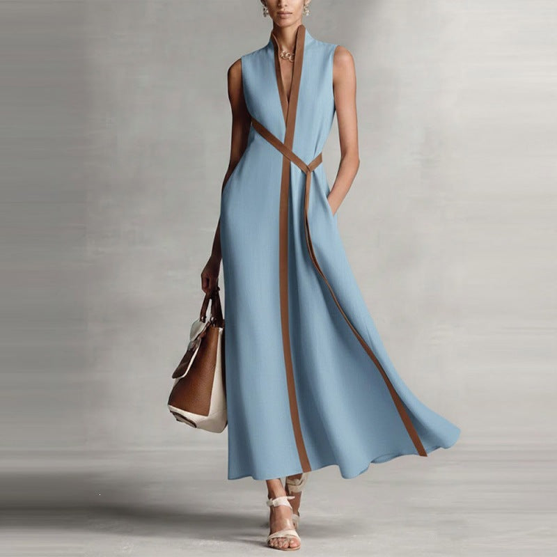 Color-blocked Sleeveless Casual Dress For Women
