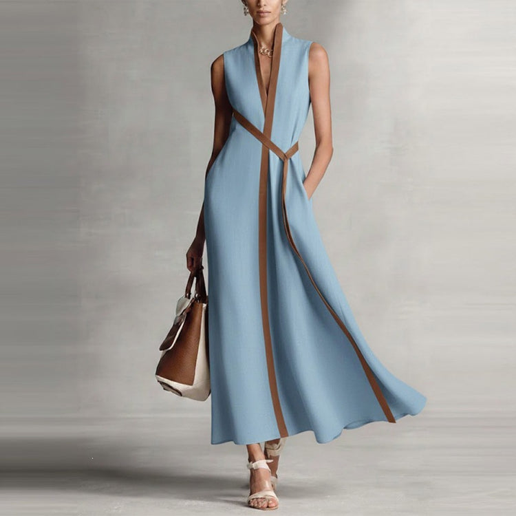Color-blocked Sleeveless Casual Dress For Women
