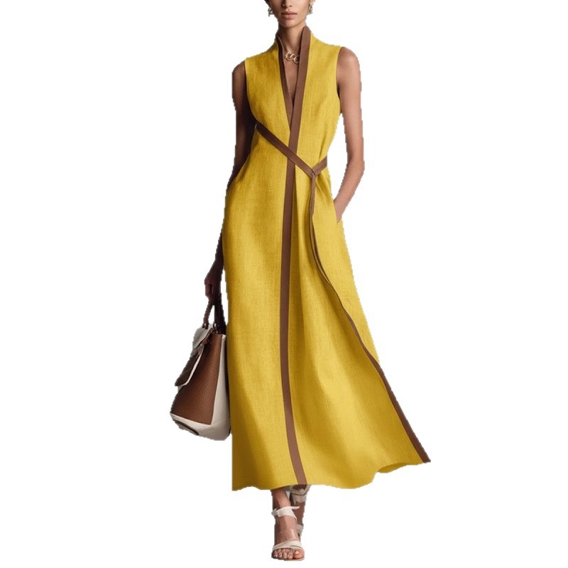 Color-blocked Sleeveless Casual Dress For Women