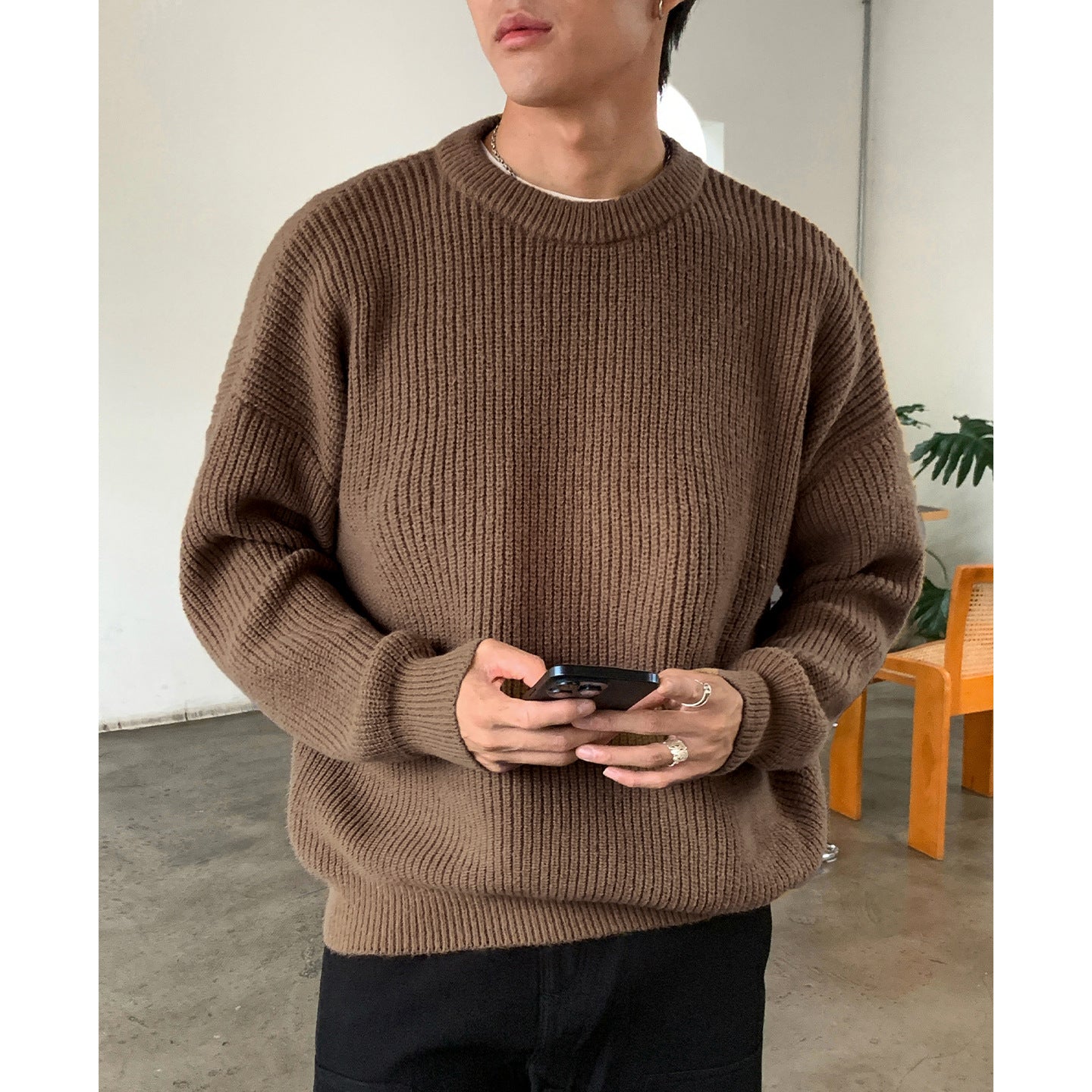 Thickened Chunky-Knit Crew-Neck Sweater Stylish For Men