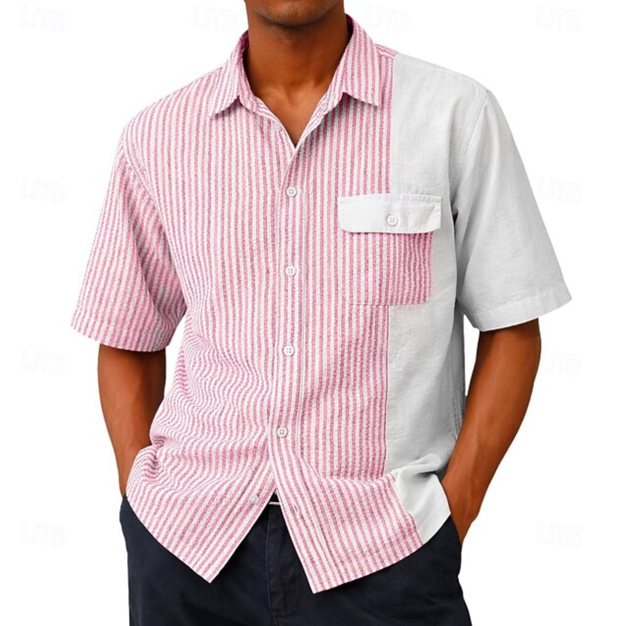 Lightweight Breathable Striped Short-Sleeve Shirt For Men