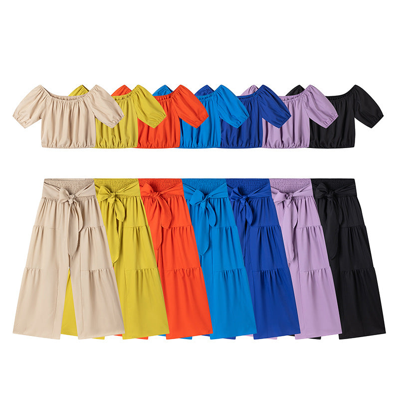 High-waisted Solid-color Flared Pants With Tie Detailing