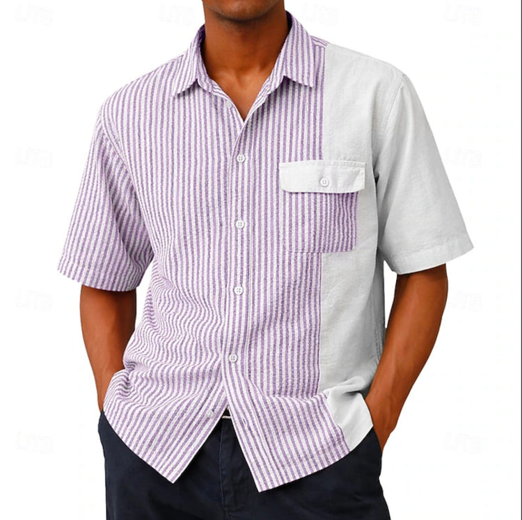 Lightweight Breathable Striped Short-Sleeve Shirt For Men