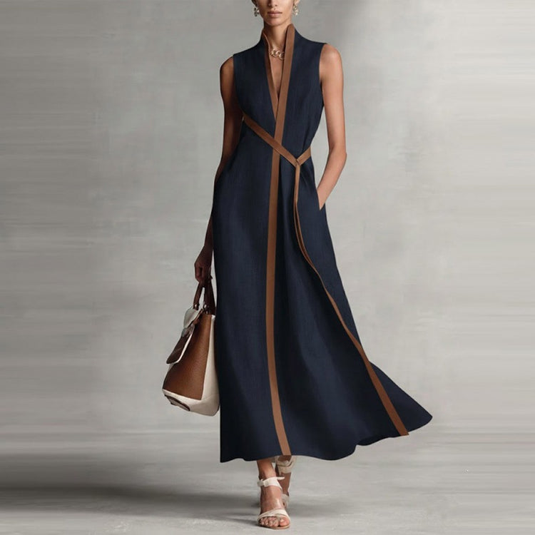 Color-blocked Sleeveless Casual Dress For Women