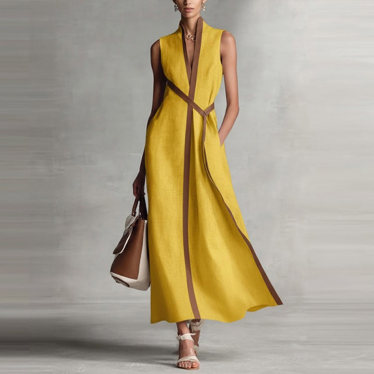 Color-blocked Sleeveless Casual Dress For Women